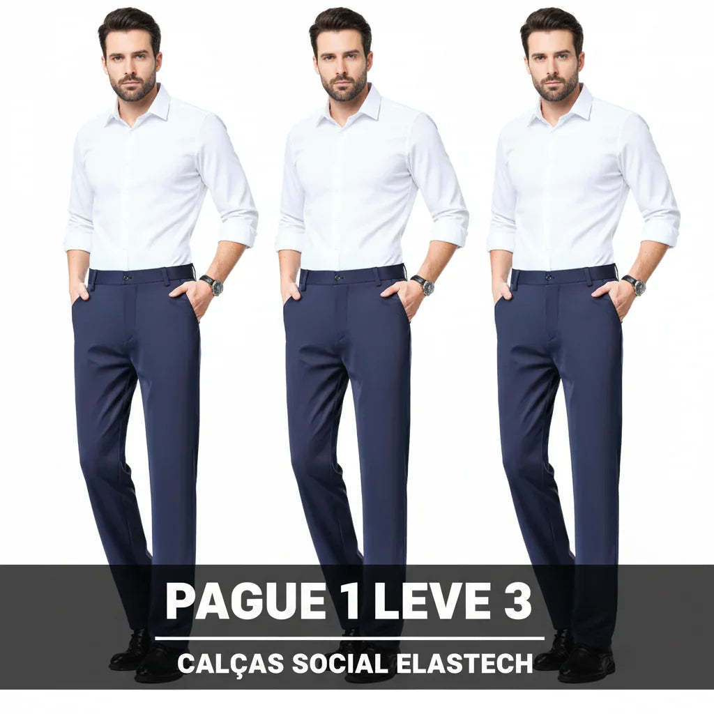 COMPRE 2 LEVE 3 | Calça Social Clássica Alfaiataria + Cinto de Brinde