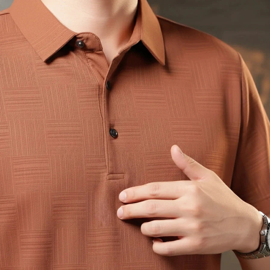 [Leve 5, Pague Só 3] Camisa Polo Mazano Masculina em Poliéster e Spandex com Textura Geométrica e Botões Metálicos + BRINDES