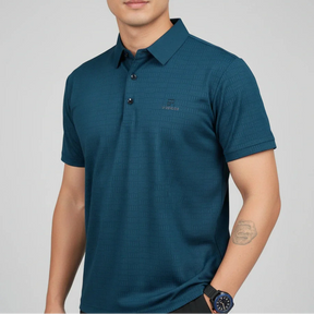 [Leve 5, Pague Só 3] Camisa Polo Draxen Masculina em Seda Gelada e Poliéster de Caimento Reto com Textura Geométrica + BRINDES