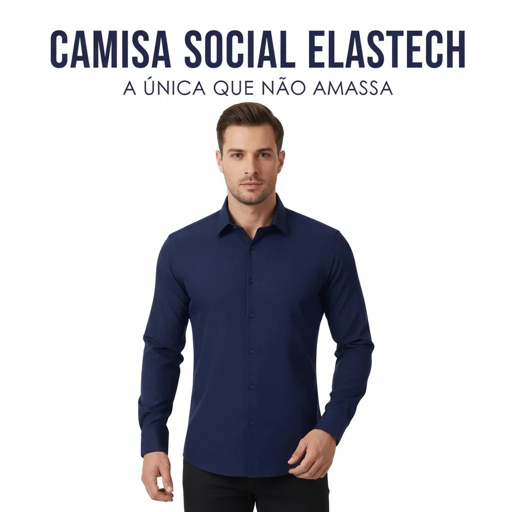 Camisa Elastech Social Anti Amassados + Brinde Relogio Social