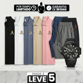 [Pague Só 3, Leve 5!] Polo Ursus Masculina em Malha Piquet (Algodão e Poliéster) com Acabamento Reforçado e Logo Bordado + 3 Bermudas e Relógio